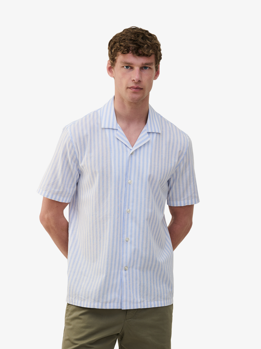 Cliff Cotton-Linen Stripe Shirt – Blue