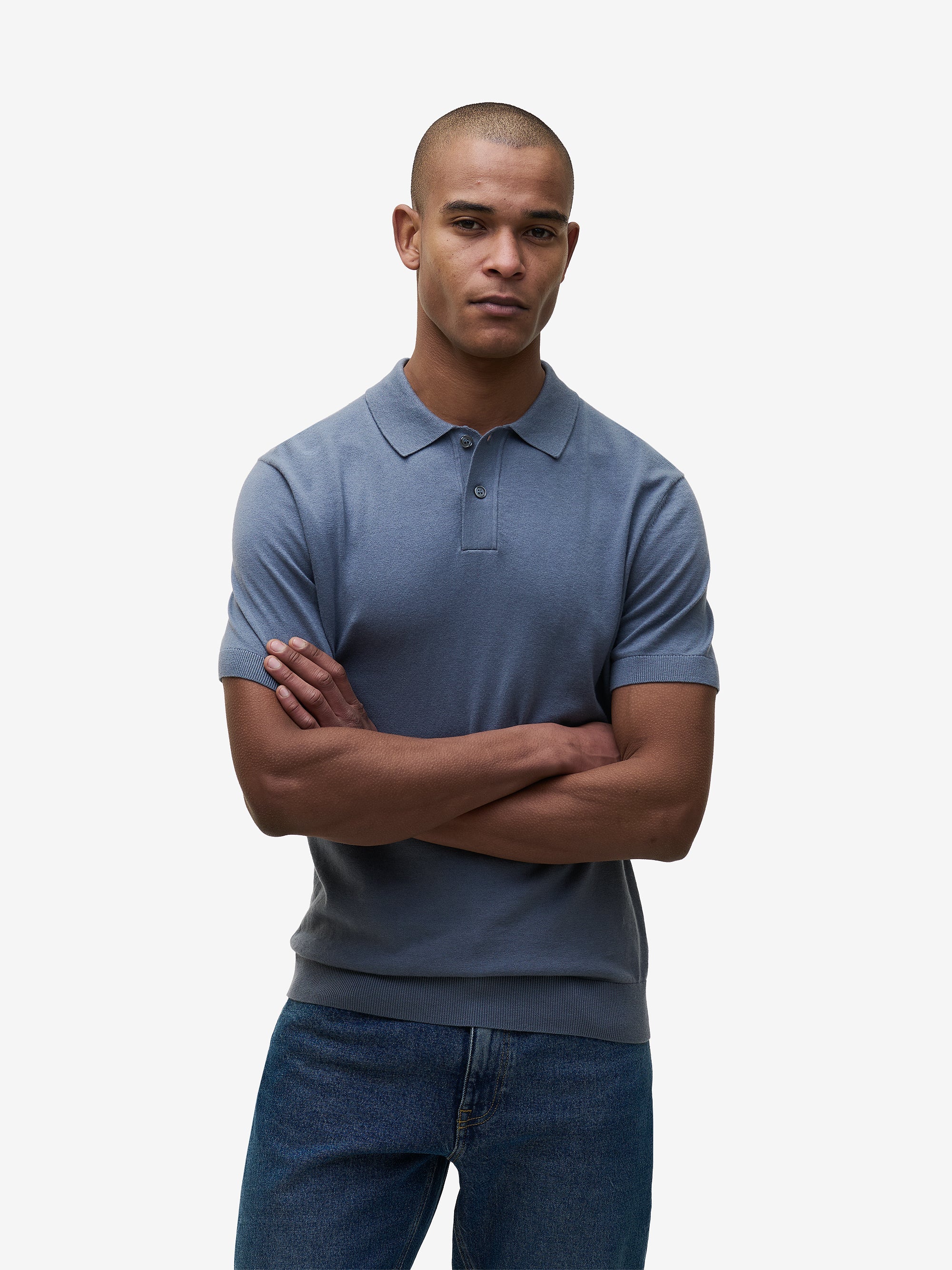 Crane Cotton-Silk Polo – Flintstone Blue