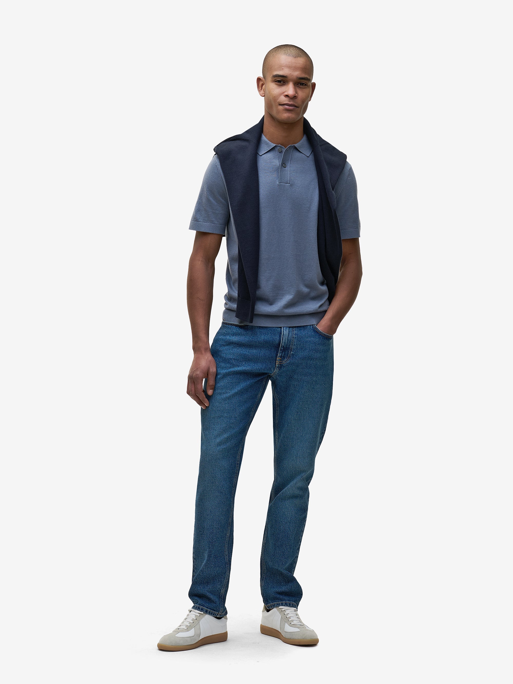 Crane Cotton-Silk Polo – Flintstone Blue