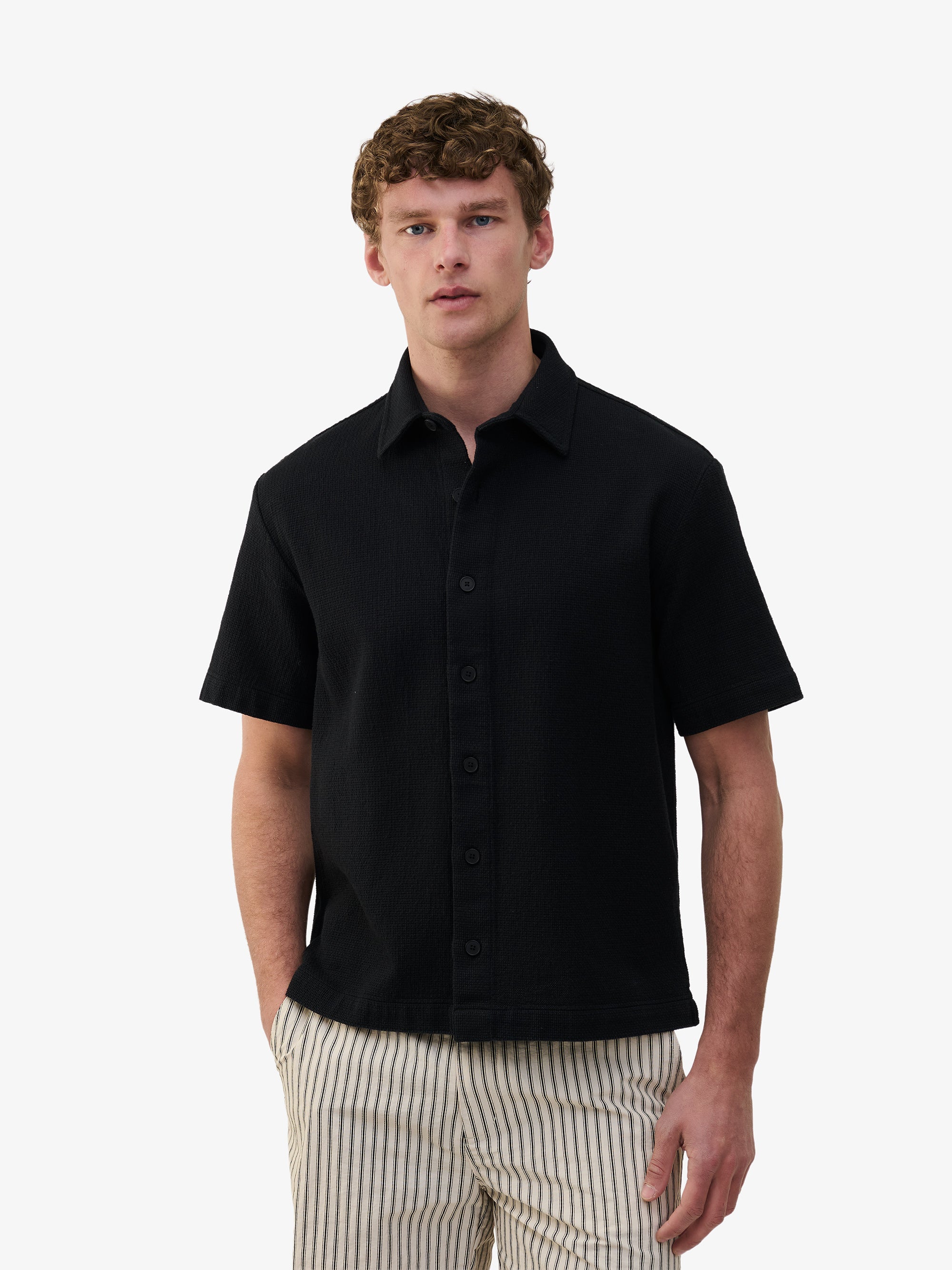 Durban Openwork Cotton Shirt – Navy