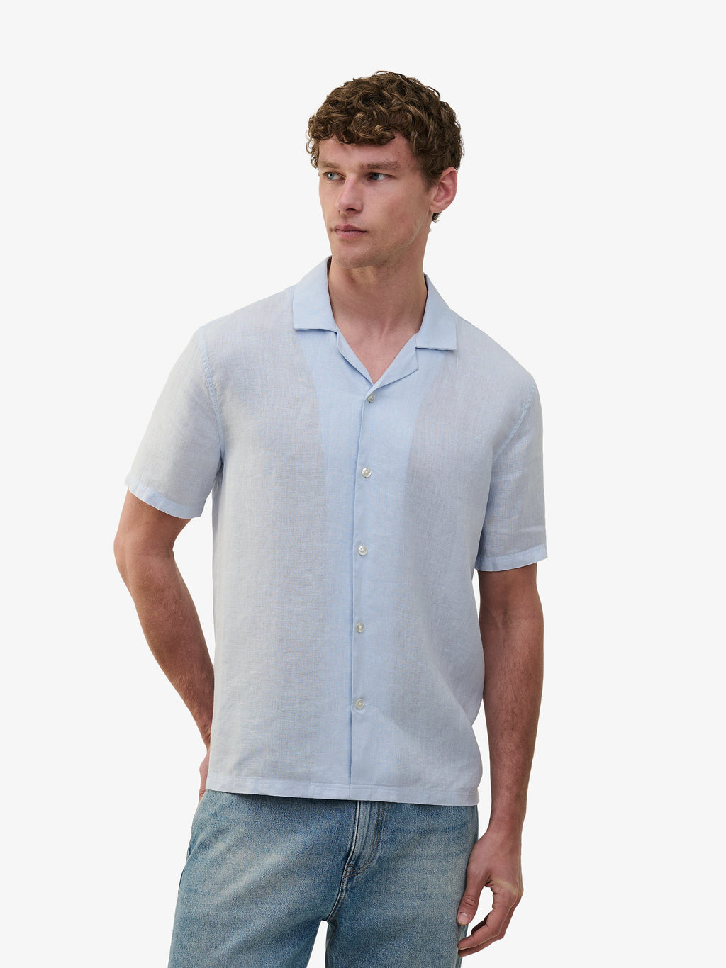 Cliff Linen Camp-Collar Shirt – Arctic Ice Blue