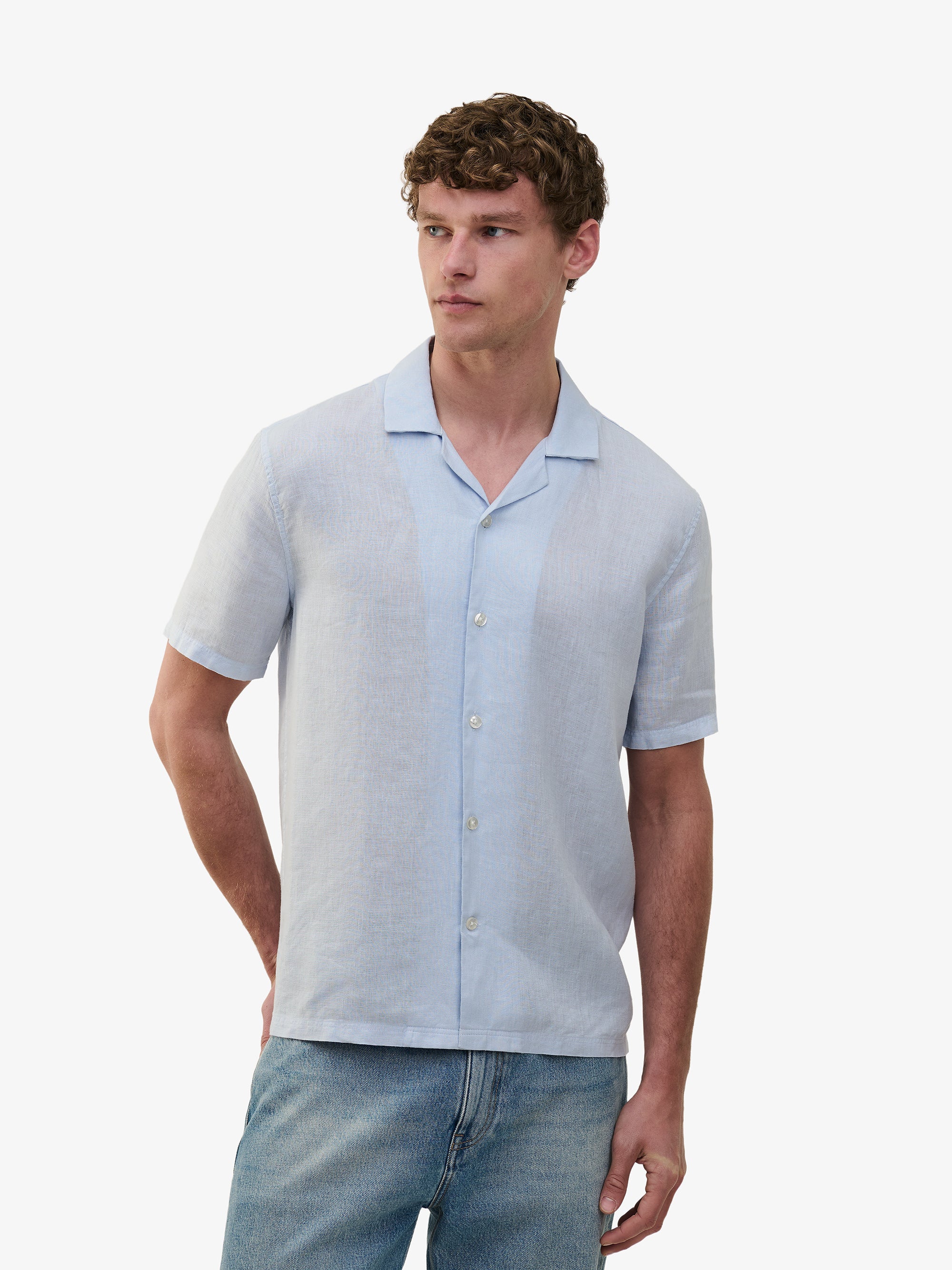 Cliff Linen Camp-Collar Shirt – Arctic Ice Blue