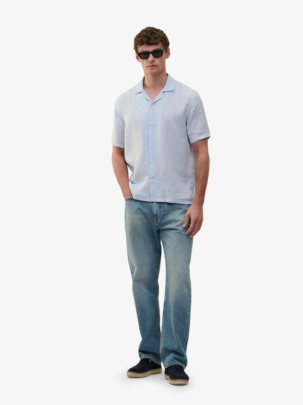 Cliff Linen Camp-Collar Shirt – Arctic Ice Blue
